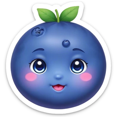 Cute Kawaii Blueberry, small and chubby, deep blue-purple with a tiny leafy crown, bright sparkling eyes, a soft round body, cute blushing cheeks, full of berry sweetness! sticker