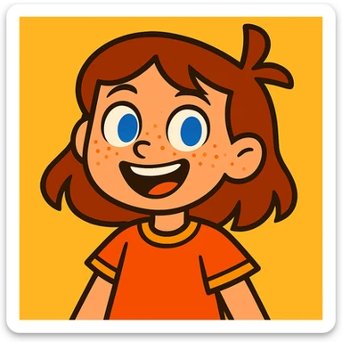 Add playful freckles to her cheeks, maintaining the vibrant toon style. sticker