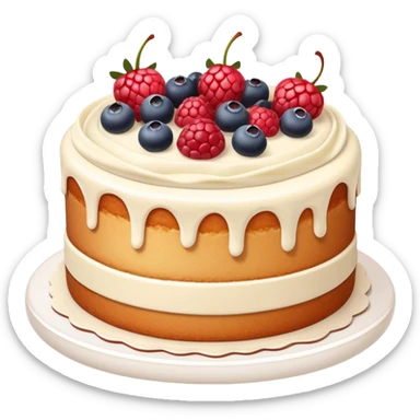 Cake with pale beige and milk cream and berries sticker