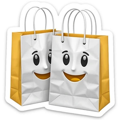 A 3D emoji of two white paper shopping bags, one large and one small, s sticker