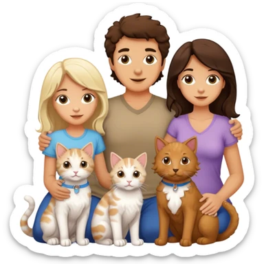 Family of 9: brunette daughter, blonde daughter, brunette father, brunette mother, brunette son, 2 white cats & two aussiedoodles sticker