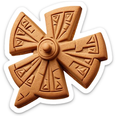 Speculaas Cinematic Realistic Speculaas Biscuit Emoji, depicted as a spiced speculaas cookie crafted in a charming windmill shape, rendered with intricate textures and warm, inviting lighting. sticker