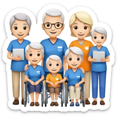 Volunteers helping elderly people sticker