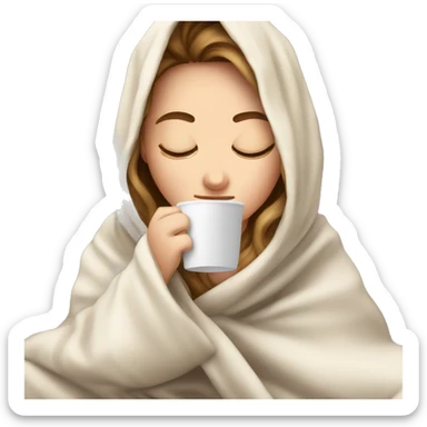 White Girl inside a blanket sipping coffee eyes closed sticker