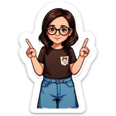 Girl with glasses and dark brown hair holding middle finger up  sticker