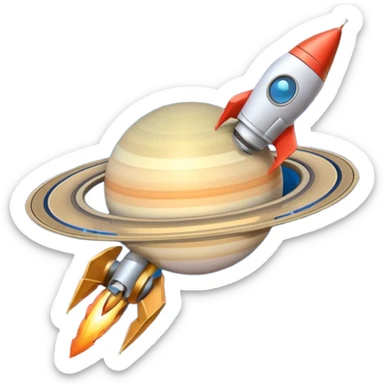 Saturn with a rocket passing through its rings emoji sticker