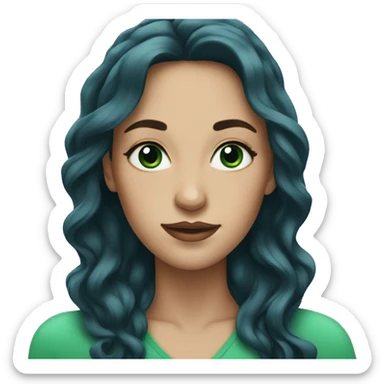 blue-green eyed woman with black long wavy hair sticker