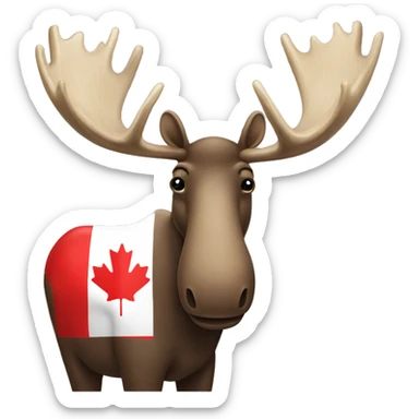 Moose with Canadian flag behind it sticker