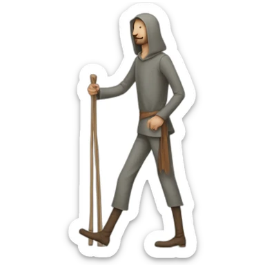 person with inhumanly long legs, wide pants, walking, medieval sticker