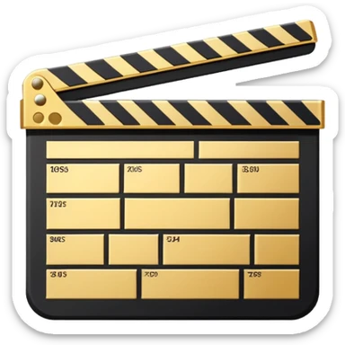 simplified film slate with gold top rectangle and white bottom rectangle, black diagonal line sticker