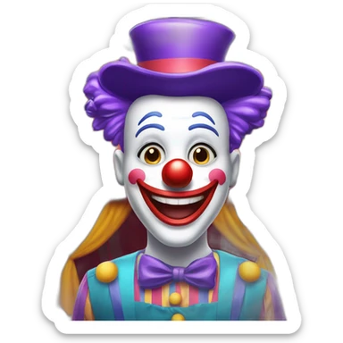 Create a friendly clown face with soft, glowing makeup, set in a joyful circus tent, emphasizing fun and laughter without being intimidating sticker