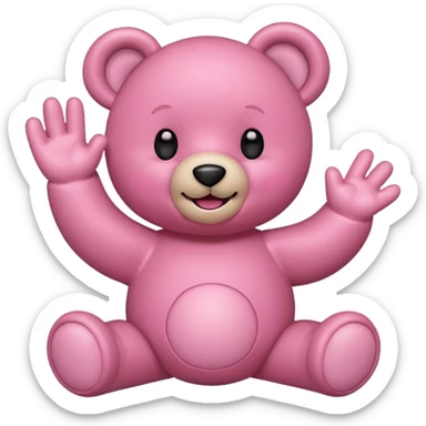 pink teddy bear, waving and cheerful, apple style emoji sticker