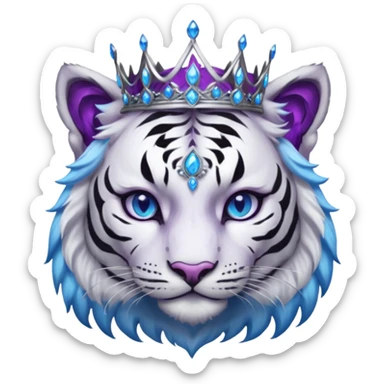 ESO Female white/black tiger khajiit leader of the umbral rose, glowing blue eyes, glowing blue 'third eye' gem; purple gemmed silver crown/tiara sticker