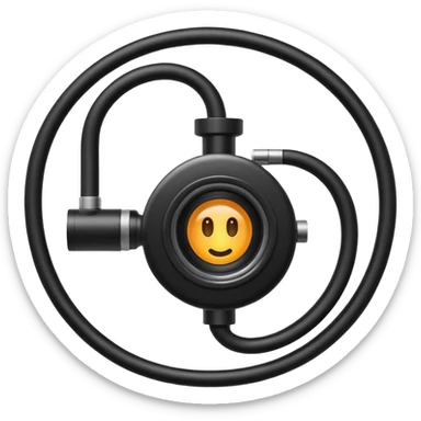 Apple emoji style icon of an endoscope. A minimalist coiled black tube ending in a glowing camera tip. Glossy, rounded, isolated on white background. sticker