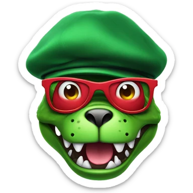 Angry Green Trex wearing red beret and eyeglasses  sticker