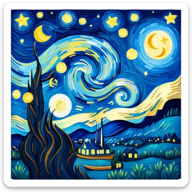 Van Gogh starry night moon sticker