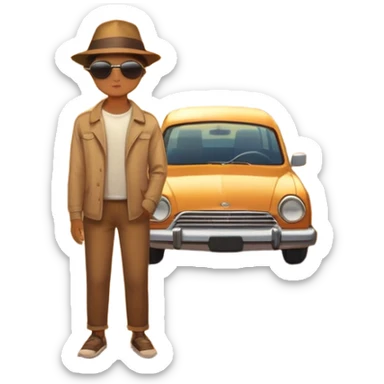 A parked car rests on the side of a long with a person outside , empty road stretching toward a golden sunset. The sky glows with warm colors, and the landscape ahead feels open, peaceful, and full of promise. love  sticker