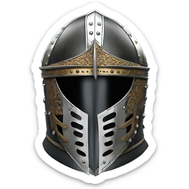 elaborate full-face closed armet medieval helmet armor intricate chrome inlays sticker