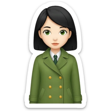 green coat black haired  girl  sticker