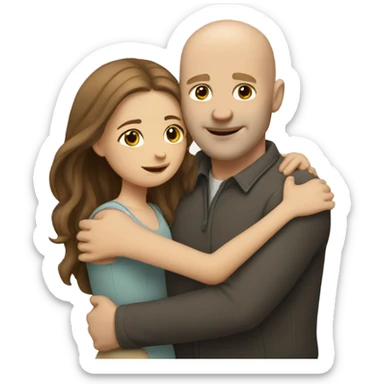 Bald white guy hugging girl with long brown hair sticker