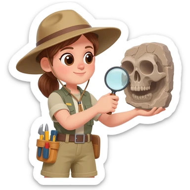archaeologist girl is holding a magnifying glass sticker