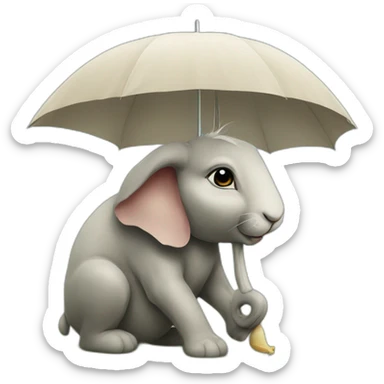 a hare sits on an elephant and holds an umbrella sticker