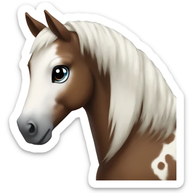 Brown and white spotted pony black hair and blue eyes  sticker
