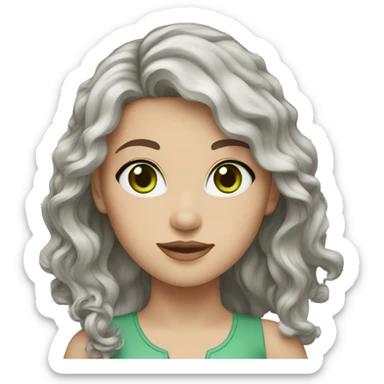 woman brown wavy hair green eyes super white skin sticker