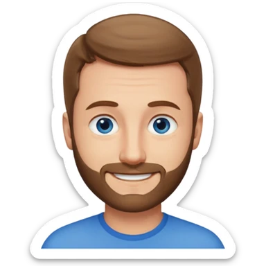 homme yeux bleus presque chauve mais encore avec des cheveux clairsemées et une barbe courte moins de chevaux et sourir sticker