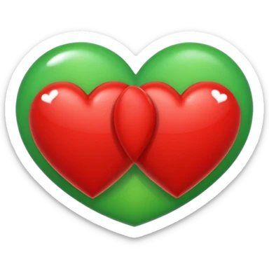 two hearts orbiting each other. one is red, the other is green sticker