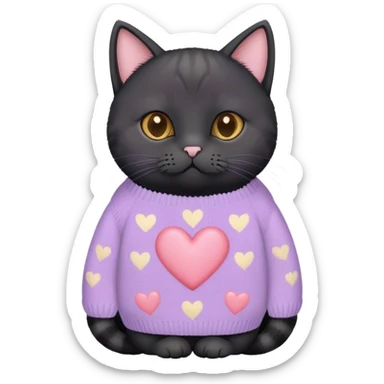 
black british cat in cute pastel sweater with hearts sticker