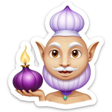 The white Genie of the Lamp, holding a big violet onion  sticker