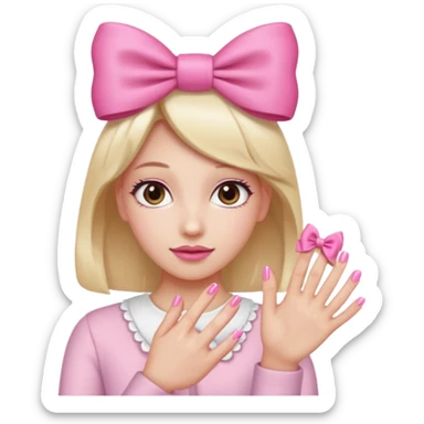 Uñas rosas con piel blanca y un moño sticker