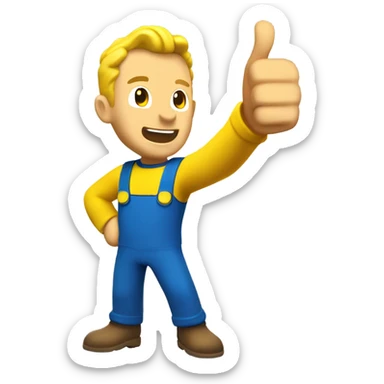 Vault boy holding thumbs up, winking. Wearing a blue and yellow jump suit  sticker