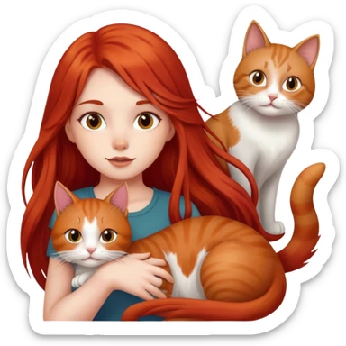 Girl with long red hair, with 4 cats sticker