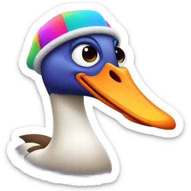A silly goose wearing a spinny hat sticker