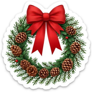 Christmas wreath with long bow and pinecones sticker