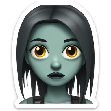 girl zombie with black long hair with teeth and serious face  sticker