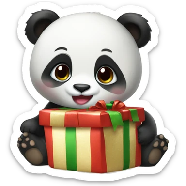 Baby panda opening Christmas present sticker