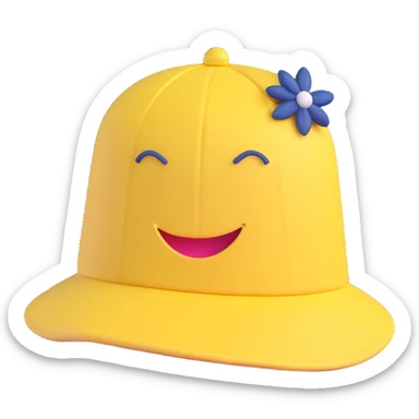 Change the color of the embroidered 100 emoji to navy blue and make the hat a pastel yellow, keeping the 3D emoji style with no background. sticker