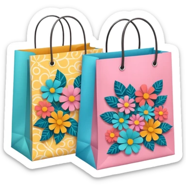 2 aesthetic shopping bag with pattern sticker
