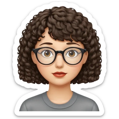 Gótica,cabelo cacheado curto com franja,branca e usa óculos  sticker