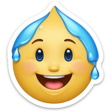 Emoji, yellow round laughing face, blue tears of joy sticker