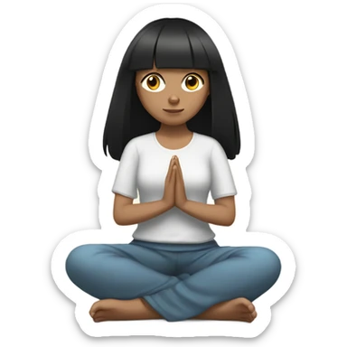 White teen girl with black hair and bangs meditating sticker