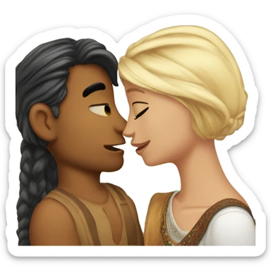 short Indian girlfriend nose ring kissing blonde guy with bear sticker