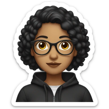 indian girl with glasses with black curly hair wearing a black hoodie sticker