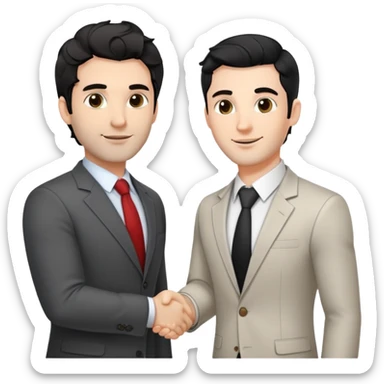 Professional 35-year-old man with black wavy hair, stubble, strong jawline, white skin tone, wearing smart casual business attire, networking at a business event, shaking hands with another professional, confident approachable expression sticker