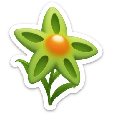 Create an emoji of a small, star-shaped flower with a greenish-yellow color. Inside the flower, include a small, round, reddish-orange berry. sticker