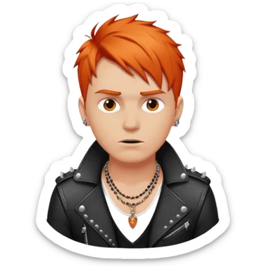 rebellious white guy, rock singer, short orange-red hair, studded leather necklace sticker