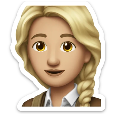 девушка с круглым лицом, карими глазами,  с распущенными темными коричневыми волосами. Губы нежно розового цвета. В сетлой кофте sticker